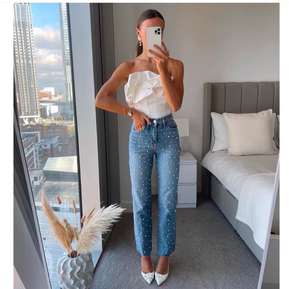 ZARA Z1975 STRAIGHT CUT PEARL JEAN - Picture 6 of 6